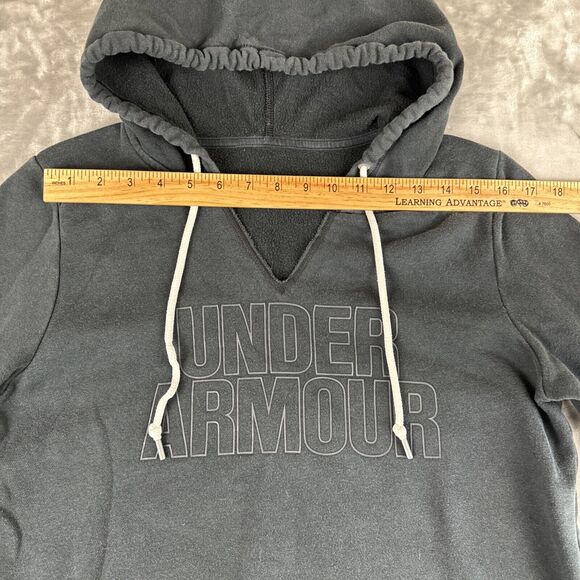 Under Armour Spellout Pullover Hoodie Womens M Black V Neck Pocket Casual (0787) - Picture 7 of 9